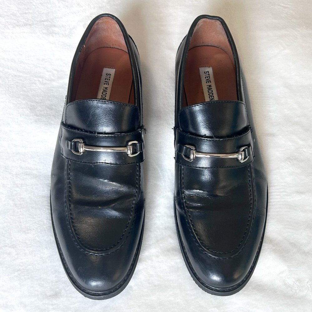 STEVE MADDEN Slip-on Casual Loafers Shoes Otis Black Silver Accent Mens Size 9.5